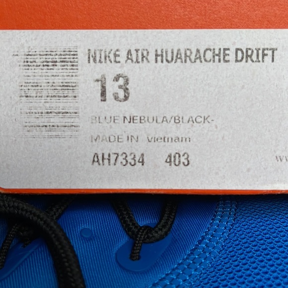 NIKE Men’s AIR HUARACHE DRIFT
BLUE NEBULA/BLACK
AH7334 403 Sneakers Athletic - Picture 16 of 16
